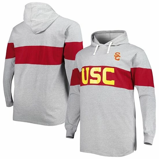 New 😀 Unbranded Men's Heathered Gray/Cardinal USC Trojans Big & Tall Long Sleeve Jersey Hoodie T-Shirt 🌟 - Image 2