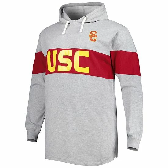 New 😀 Unbranded Men's Heathered Gray/Cardinal USC Trojans Big & Tall Long Sleeve Jersey Hoodie T-Shirt 🌟 - Image 3