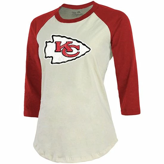 Outlet 😍 Unbranded 👩 Women's Fanatics Branded Patrick Mahomes Cream/Red Kansas City Chiefs Player Raglan Name & Number 3/4-Sleeve T-Shirt 🛒 - Image 3