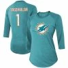 Hot Sale 😀 Unbranded 👩 Women's Fanatics Branded Tua Tagovailoa Aqua Miami Dolphins Player Name & Number Raglan 3/4-Sleeve Tri-Blend T-Shirt ⌛