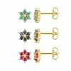 Coupon ✨ Unbranded 18k Gold Over Silver Ruby, Sapphire, Emerald & Diamond Accent Flower Stud Earring Trio Set 🎁