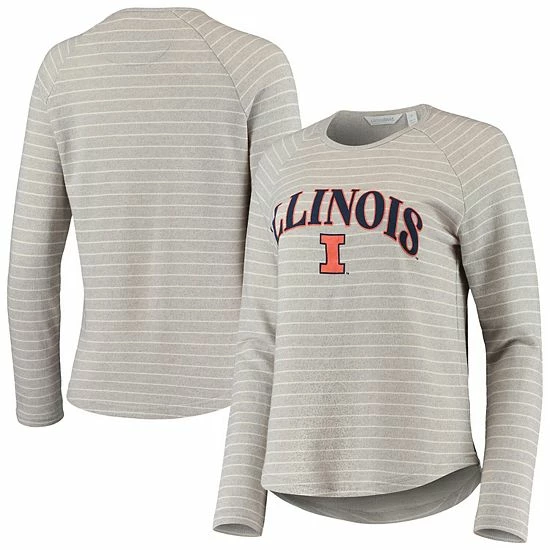 Hot Sale ๐ Unbranded ๐ฉ Women's Heathered Gray Illinois Fighting Illini Seaside Striped French Terry Raglan Pullover Sweatshirt โญ