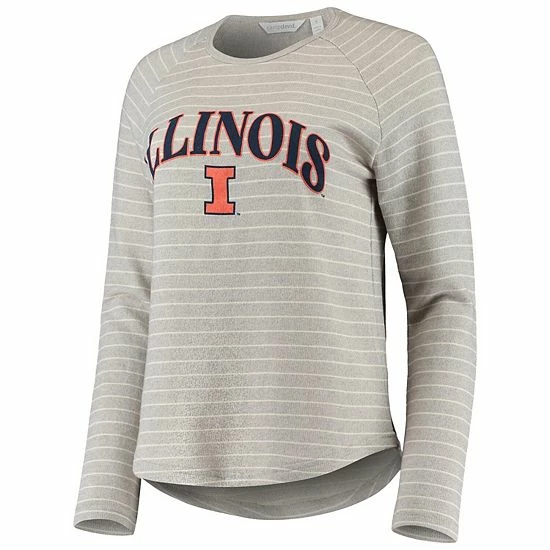 Hot Sale ๐ Unbranded ๐ฉ Women's Heathered Gray Illinois Fighting Illini Seaside Striped French Terry Raglan Pullover Sweatshirt โญ - Image 3