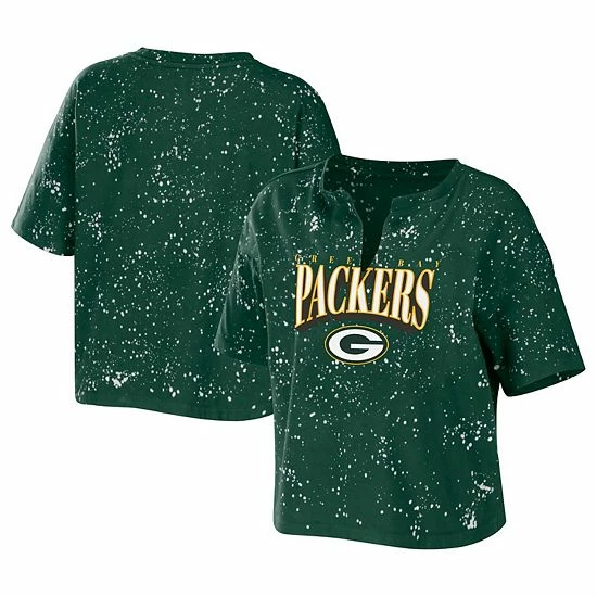 Discount ๐ฅฐ Unbranded ๐ฉ Women's WEAR By Erin Andrews Green Green Bay Packers Bleach Wash Splatter Notch Neck Cropped T-Shirt ๐งจ - Image 2
