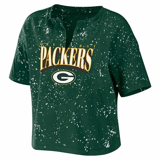 Discount ๐ฅฐ Unbranded ๐ฉ Women's WEAR By Erin Andrews Green Green Bay Packers Bleach Wash Splatter Notch Neck Cropped T-Shirt ๐งจ - Image 3