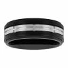 Discount ✔️ Unbranded Men's Black & Gray Stainless Steel Treaded Wedding Band 💯