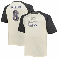 Outlet 😉 Unbranded Men's Lamar Jackson Oatmeal Baltimore Ravens Big & Tall Player Name & Number Raglan T-Shirt 🎉