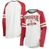 New 🤩 Unbranded 👩 Women's Pressbox White/Crimson Indiana Hoosiers Brooking Sleeve Stripe Raglan Long Sleeve T-Shirt ✨