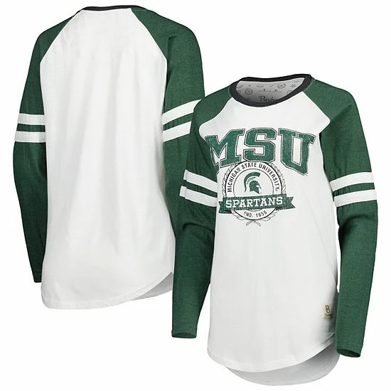 Wholesale ๐ Unbranded ๐ฉ Women's Pressbox White/Green Michigan State Spartans Brooking Sleeve Stripe Raglan Long Sleeve T-Shirt ๐งจ