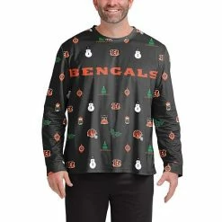 Best Pirce 😍 Unbranded Men's FOCO Black Cincinnati Bengals Ugly Sweater Long Sleeve T-Shirt 👏