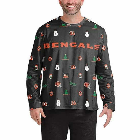 Best Pirce 😍 Unbranded Men's FOCO Black Cincinnati Bengals Ugly Sweater Long Sleeve T-Shirt 👏