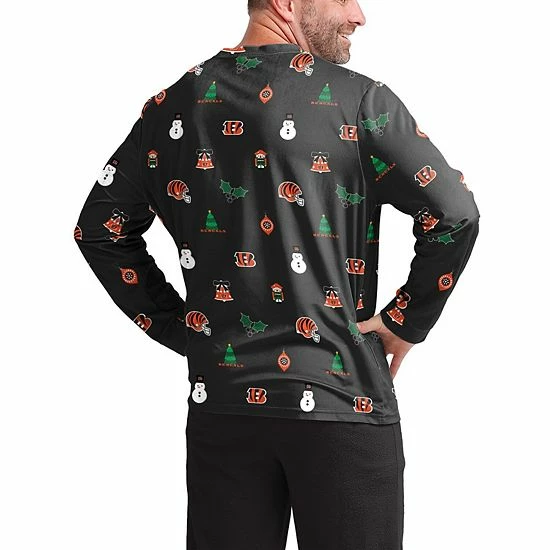 Best Pirce 😍 Unbranded Men's FOCO Black Cincinnati Bengals Ugly Sweater Long Sleeve T-Shirt 👏 - Image 3