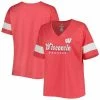 Promo 🥰 Unbranded 👩 Women's Heather Red Wisconsin Badgers Plus Size Give It All Pieced V-Neck T-Shirt 👏