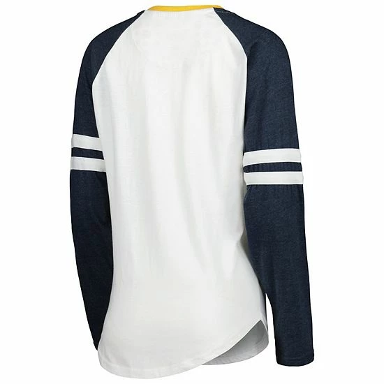 Deals 🔔 Unbranded 👩 Women's Pressbox White/Navy West Virginia Mountaineers Brooking Sleeve Stripe Raglan Long Sleeve T-Shirt ✨ - Image 4
