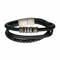 Best Sale 😍 Unbranded Men's Antique Gold & Silver Leather Bracelet 🎁