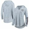 Discount 💯 Unbranded 👩 Women's Pressbox Gray Mississippi State Bulldogs Space Dye Lace-Up V-Neck Raglan Long Sleeve T-Shirt 🧨