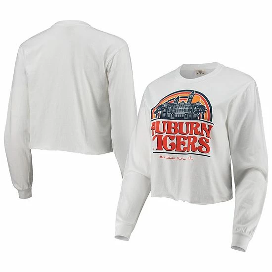Deals 🥰 Unbranded 👩 Women's White Auburn Tigers Retro Campus Crop Long Sleeve T-Shirt ✔️