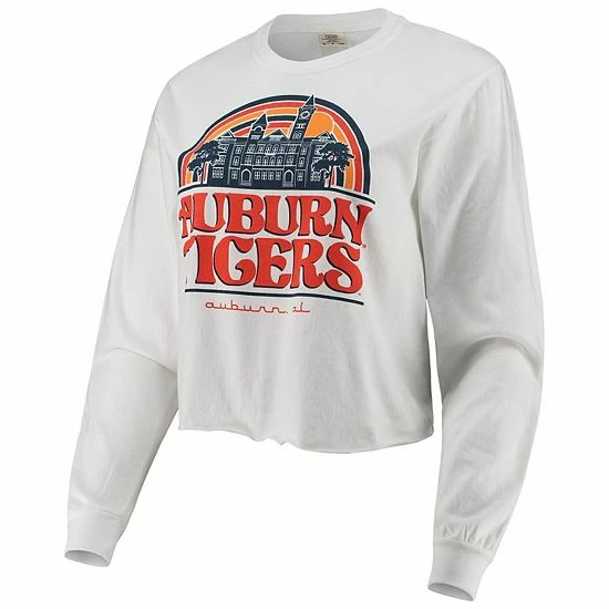 Deals 🥰 Unbranded 👩 Women's White Auburn Tigers Retro Campus Crop Long Sleeve T-Shirt ✔️ - Image 3