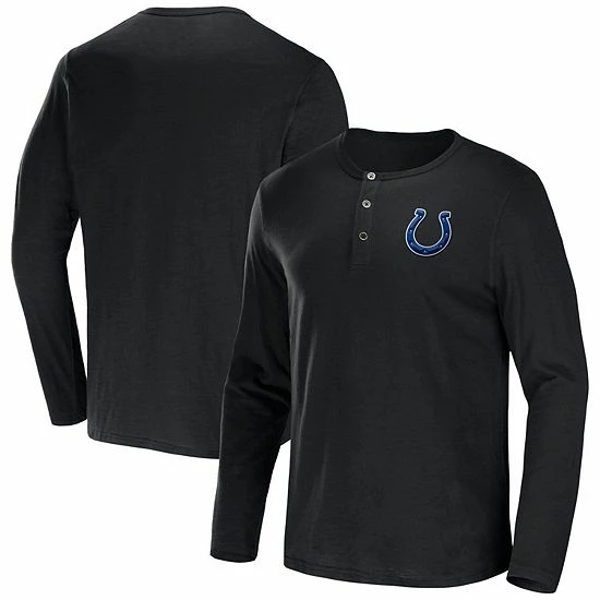 Hot Sale 🎉 Unbranded Men's NFL X Darius Rucker Collection By Fanatics Black Indianapolis Colts Slub Jersey Henley Long Sleeve T-Shirt 🤩
