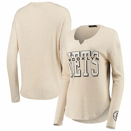 Coupon 🤩 Unbranded 👩 Women's Junk Food Oatmeal Brooklyn Nets Sunday Thermal Tri-Blend Long Sleeve T-Shirt 💯