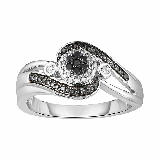 Wholesale ๐ Unbranded Sterling Silver 1/10 Carat T.W. Black & White Diamond Bypass Ring ๐
