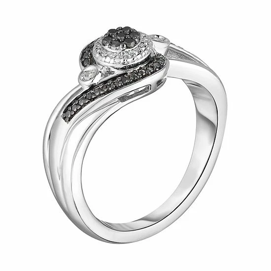 Wholesale ๐ Unbranded Sterling Silver 1/10 Carat T.W. Black & White Diamond Bypass Ring ๐ - Image 2