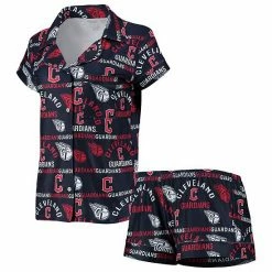 Wholesale ❤️ Unbranded 👩 Women's Concepts Sport Navy Cleveland Guardians Flagship Allover Print Top & Shorts Sleep Set ⭐