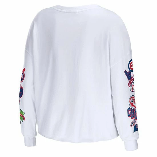 Coupon 😀 Unbranded 👩 Women's WEAR By Erin Andrews White Chicago Cubs Celebration Cropped Long Sleeve T-Shirt 🛒 - Image 4