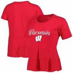 Best deal 😉 Unbranded 👩 Women's Red Wisconsin Badgers Willow Ruffle-Bottom T-Shirt 😉