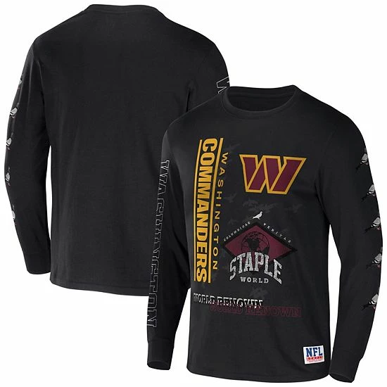 Promo ๐ Unbranded Men's NFL X Staple Black Washington Commanders World Renowned Long Sleeve T-Shirt ๐งจ