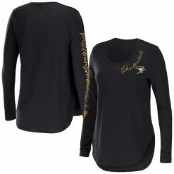 Wholesale 😀 Unbranded 👩 Women's WEAR By Erin Andrews Black Pittsburgh Penguins Team Scoop Neck Long Sleeve T-Shirt 🤩