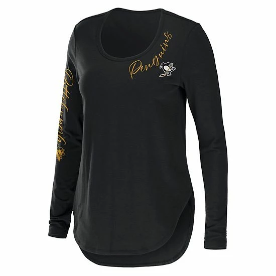 Wholesale 😀 Unbranded 👩 Women's WEAR By Erin Andrews Black Pittsburgh Penguins Team Scoop Neck Long Sleeve T-Shirt 🤩 - Image 3