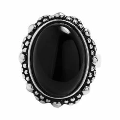 Best Pirce 👍 Unbranded Sterling Silver Oval Onyx Cabochon Ring 🌟