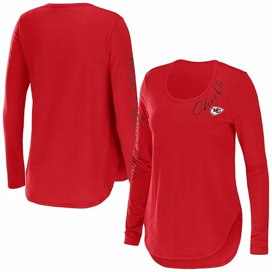 Promo ๐งจ Unbranded ๐ฉ Women's WEAR By Erin Andrews Red Kansas City Chiefs Team Scoop Neck T-Shirt ๐ฏ
