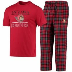 Best Sale 😉 Unbranded Men's Concepts Sport Red/Black Ottawa Senators Lodge T-Shirt & Flannel Pants Sleep Set ❤️