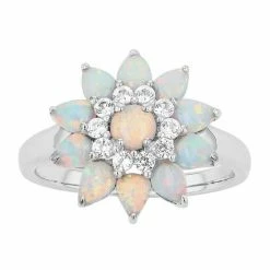 Best deal 👍 Unbranded Sterling Silver Lab-Created Opal & Lab-Created White Sapphire Flower Ring 🌟
