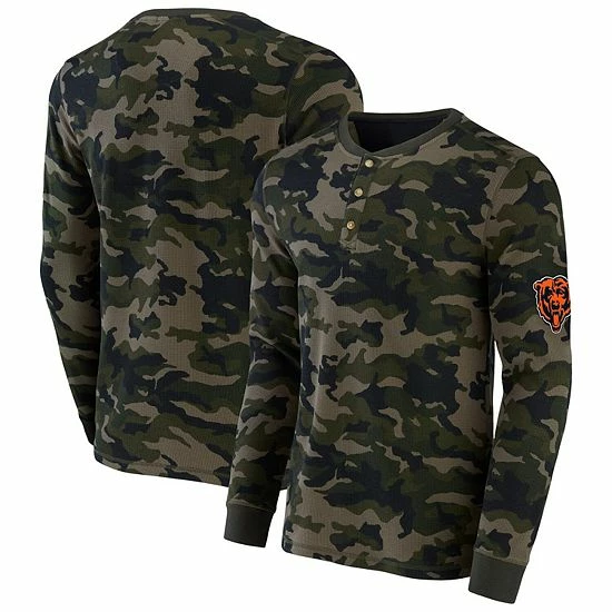 Wholesale 👏 Unbranded Men's NFL X Darius Rucker Collection By Fanatics Camo Chicago Bears Thermal Henley Long Sleeve T-Shirt 🌟