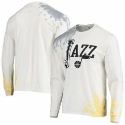Promo ❤️ Unbranded Men's Junk Food White Utah Jazz Tie-Dye Long Sleeve T-Shirt ❤️