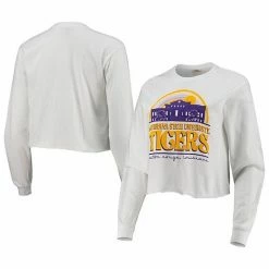 Wholesale 🛒 Unbranded 👩 Women's White LSU Tigers Retro Campus Crop Long Sleeve T-Shirt 🛒