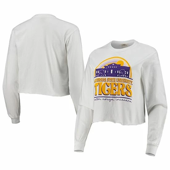Wholesale ๐ Unbranded ๐ฉ Women's White LSU Tigers Retro Campus Crop Long Sleeve T-Shirt ๐