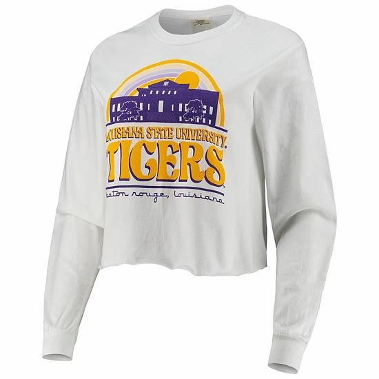 Wholesale ๐ Unbranded ๐ฉ Women's White LSU Tigers Retro Campus Crop Long Sleeve T-Shirt ๐ - Image 3