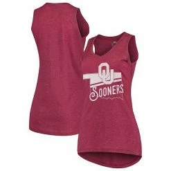 Top 10 👏 Unbranded 👩 Women's Pressbox Crimson Oklahoma Sooners Ferris Melange V-Neck Tank Top 🔔