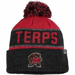 Budget 🎉 Unbranded Youth Top Of The World Red Maryland Terrapins Below Zero Cuffed Knit Hat With Pom 🔔