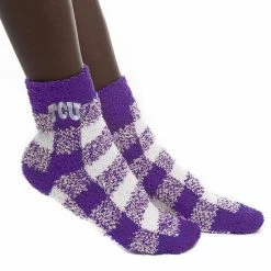 Top 10 🤩 Unbranded 👩 Women's ZooZatz TCU Horned Frogs Fuzzy Buffalo Check Crew 🧦 Socks ❤️