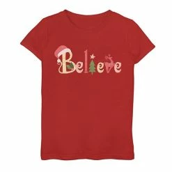 Hot Sale 🌟 Unbranded 👧 Girls 7-16 "Believe" Santa Hat Holiday Graphic Tee 🔔