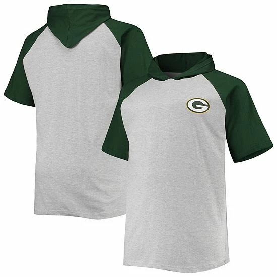 Coupon 💯 Unbranded Men's Heathered Gray/Green Green Bay Packers Big & Tall Raglan Short Sleeve Pullover Hoodie ⌛ - Image 2