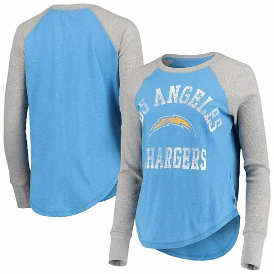 Discount ๐ Unbranded ๐ฉ Women's Touch Powder Blue Los Angeles Chargers Waffle Raglan Long Sleeve T-Shirt ๐