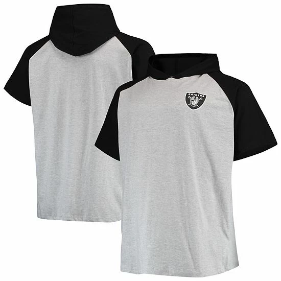 Brand new 🌟 Unbranded Men's Heathered Gray/Black Las Vegas Raiders Big & Tall Raglan Short Sleeve Pullover Hoodie ⌛