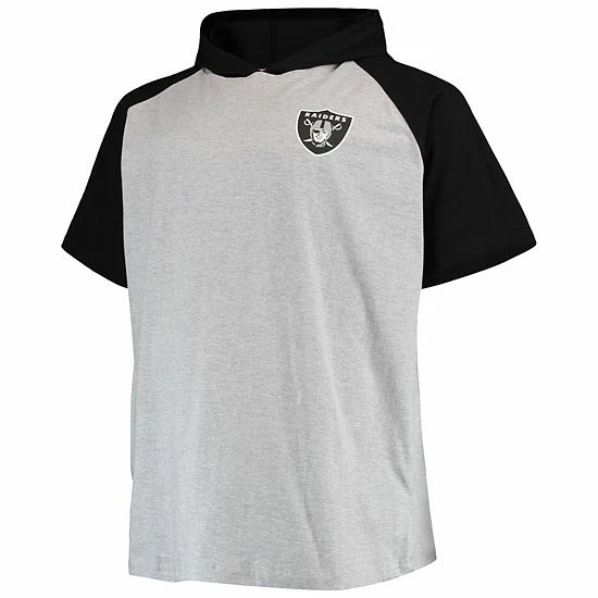 Brand new 🌟 Unbranded Men's Heathered Gray/Black Las Vegas Raiders Big & Tall Raglan Short Sleeve Pullover Hoodie ⌛ - Image 2