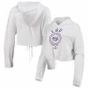 Outlet 🎉 Unbranded 👩 Women's White LSU Tigers Poppy Cinched Cropped Hoodie Long Sleeve T-Shirt ⌛